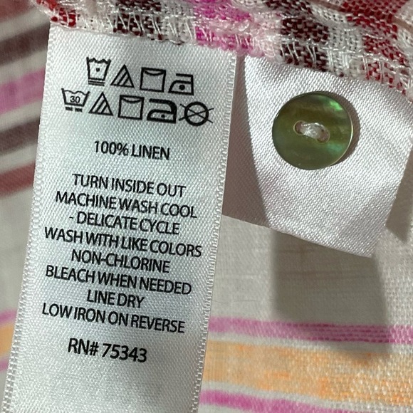 St Tropez West Pink White Striped Linen Weave Button Up Tunic Shirt Size M - Picture 5 of 5